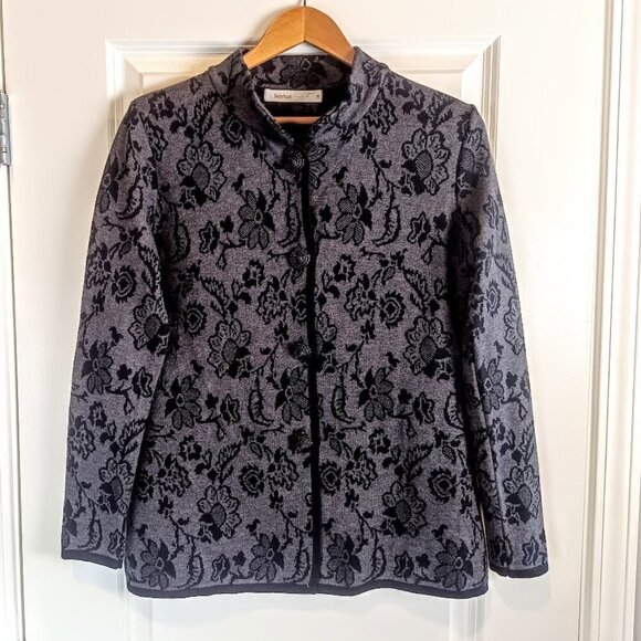 Skovhuus Denmark Black Grey Floral Print Cotton Cardigan - Picture 1 of 5